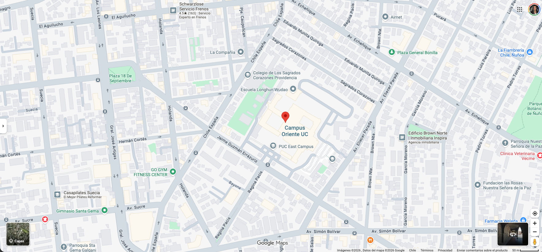Mapa de ubicación del Campus Oriente PUC